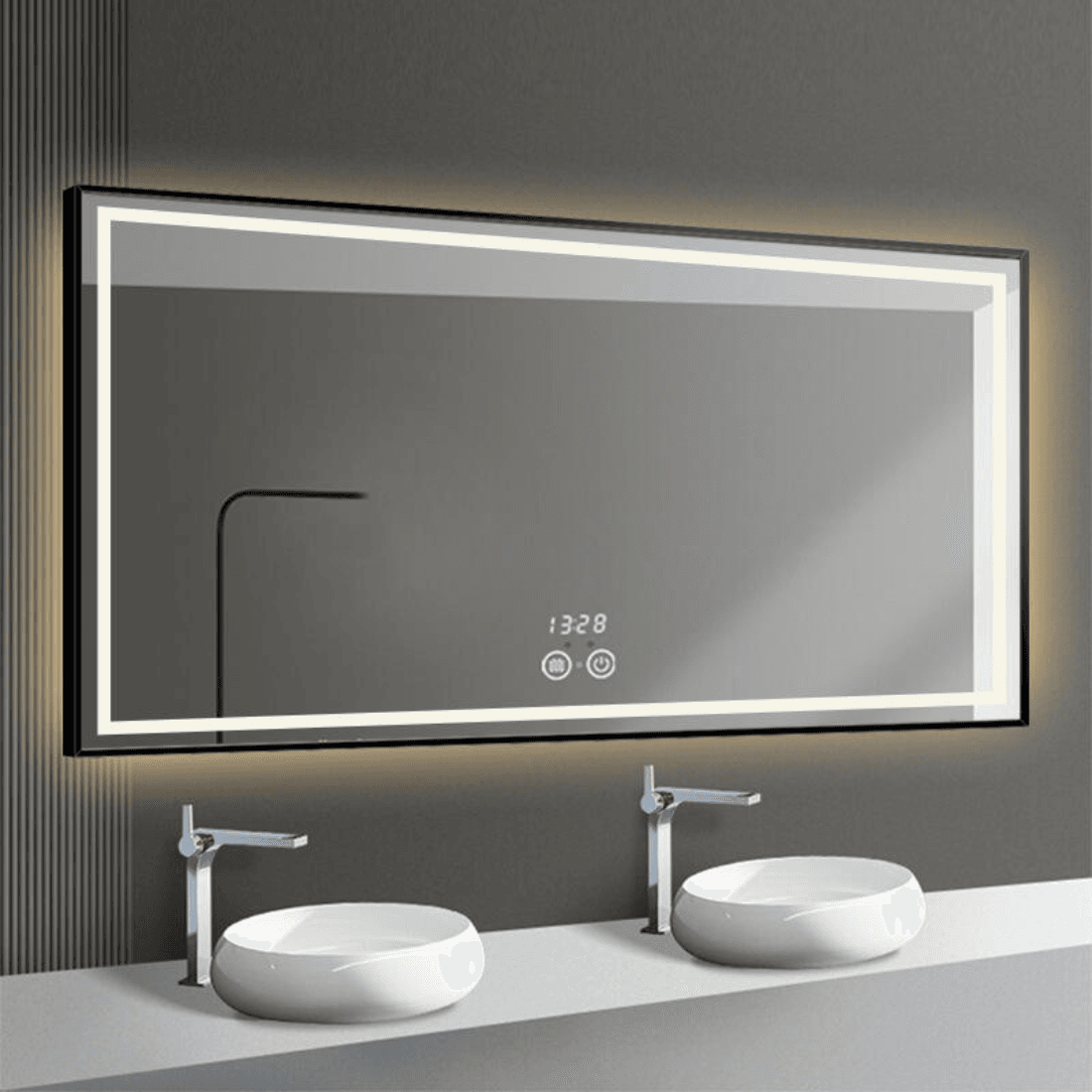 Modern Rectangle Curved Corner Bathroom Mirror with LED Lights – Waterproof Vanity Mirror (Multiple Sizes Available)