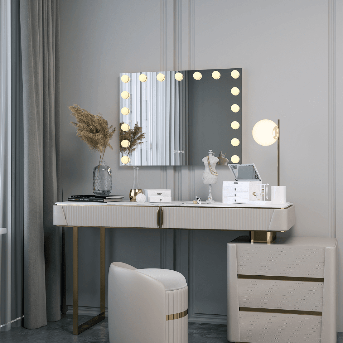 LM-328W Wall-Mounted Hollywood Mirror with LED Lights - 36" Professional Makeup Mirror (Dimmable, 3 Colors)