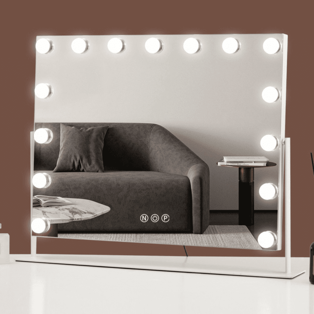 Desktop Hollywood Vanity Mirror – Multi-Colored LED Lights, Touch Sensor, Dimmable Brightness