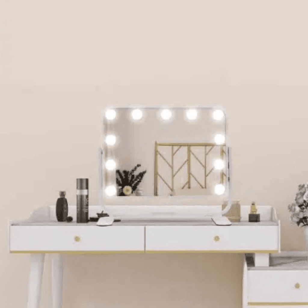 Desktop Hollywood Vanity Mirror – Multi-Colored LED Lights, Touch Sensor, Dimmable Brightness