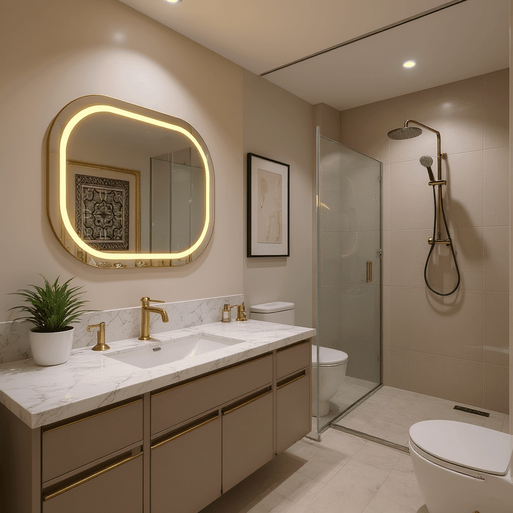 rounded rectangle LED bathroom mirror: