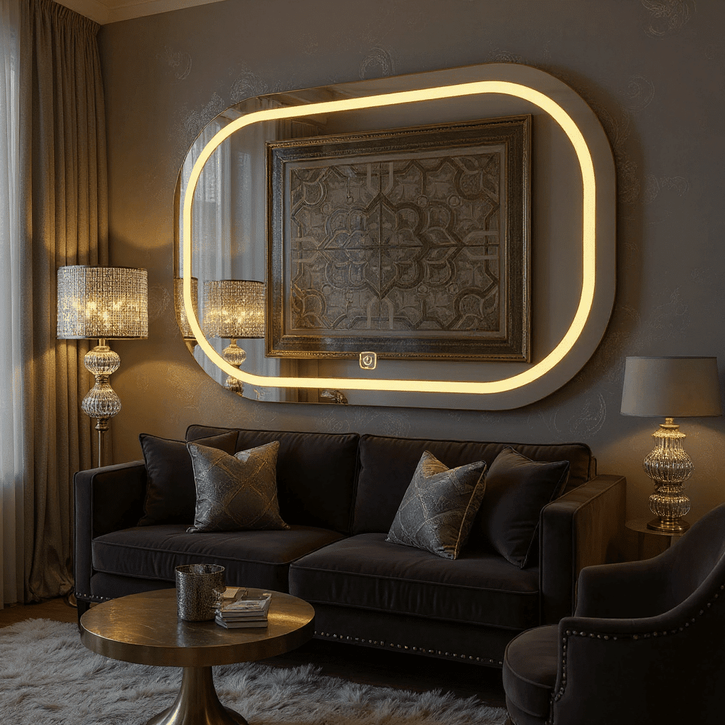 rounded rectangle LED bathroom mirror: