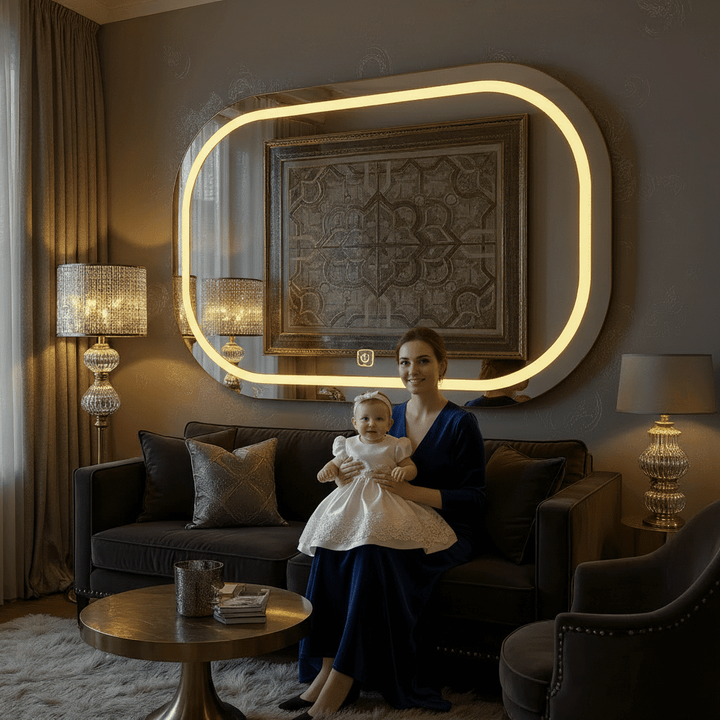 rounded rectangle LED bathroom mirror: