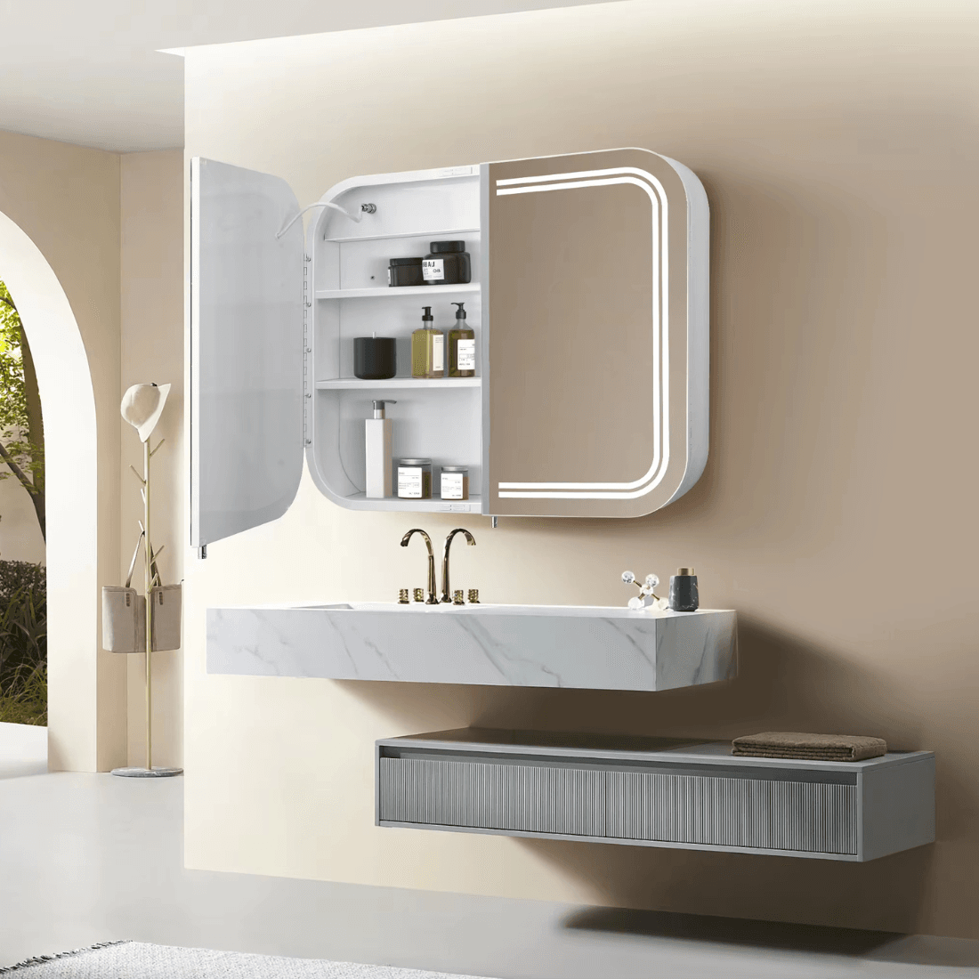 LED Mirror Cabinet – Designer Steel Wall Mounted Bathroom Cabinet with LED Mirror