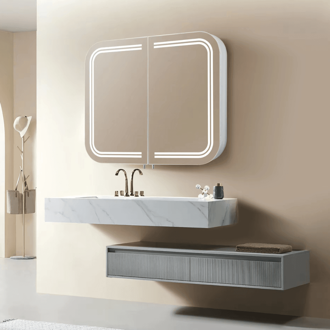 LED Mirror Cabinet – Designer Steel Wall Mounted Bathroom Cabinet with LED Mirror