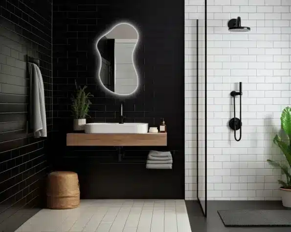 LED light mirror enhancing bathroom renovation.