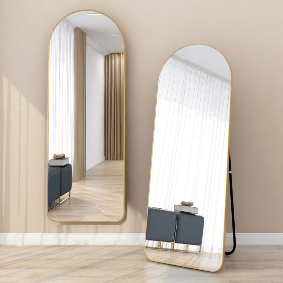 Luxury Arched Full Length Standing Mirror with Gold Frame
