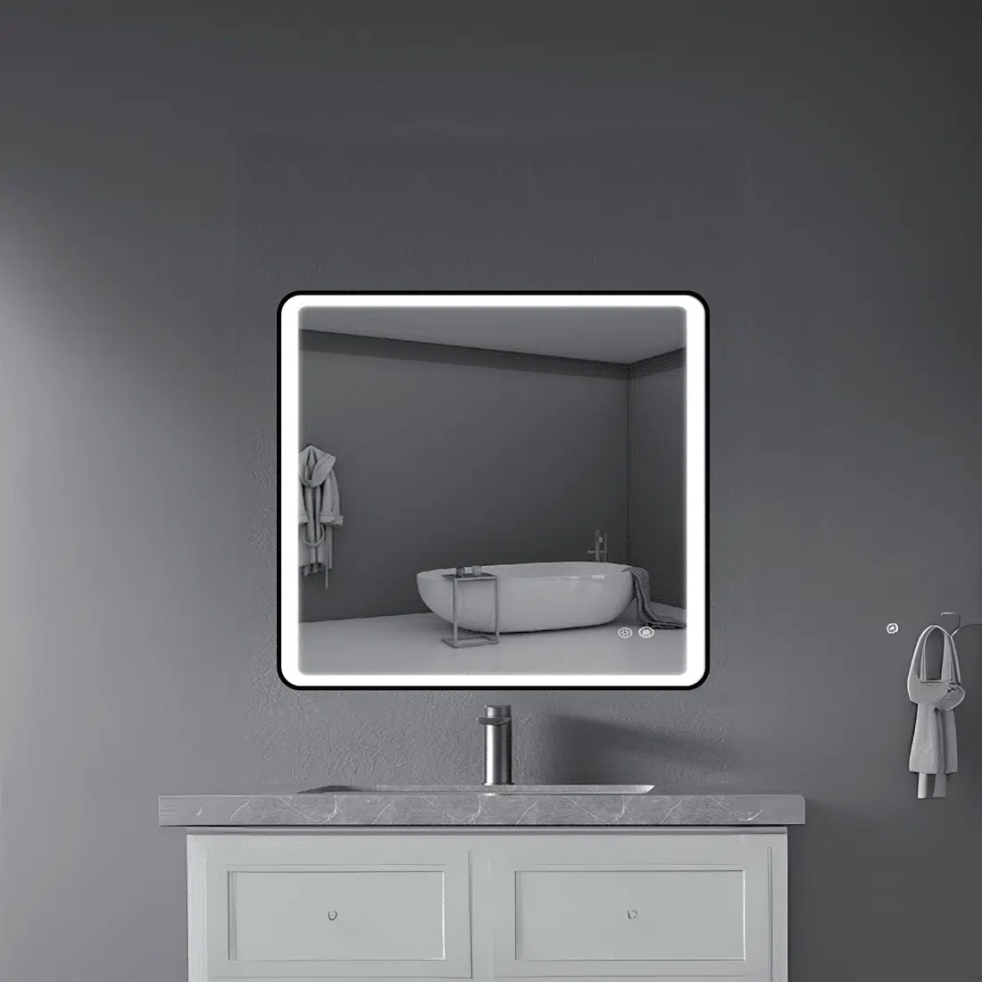 Modern Square Wall LED Mirror with Anodized Aluminum Frame – Gold, Rose Gold, Matte Black, Brushed Silver