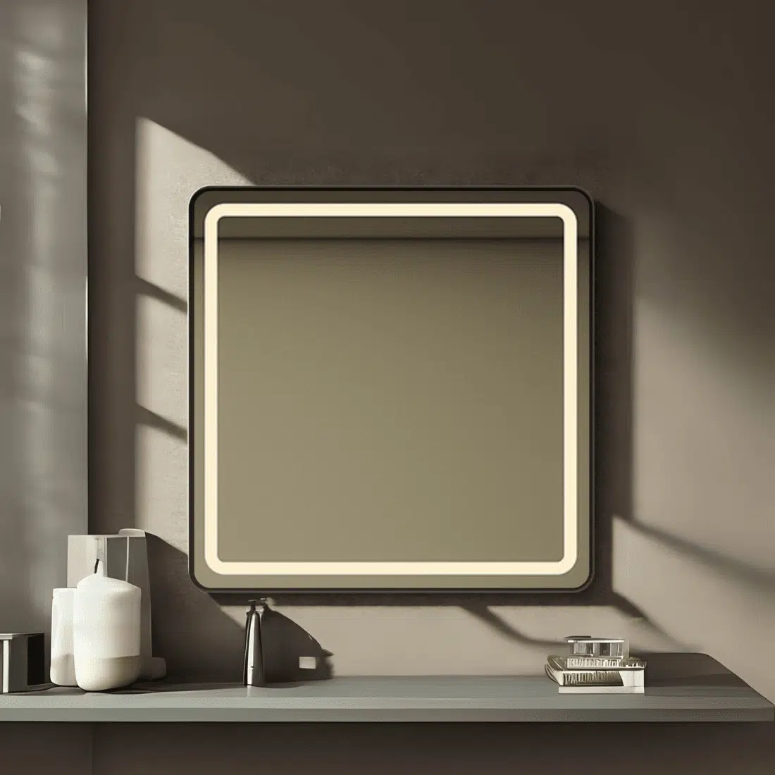 Modern Square Wall LED Mirror with Anodized Aluminum Frame – Gold, Rose Gold, Matte Black, Brushed Silver