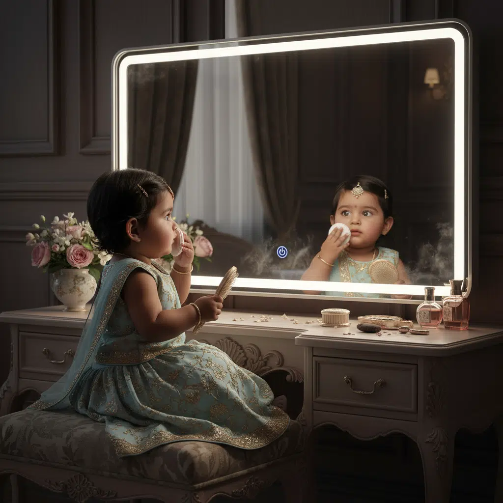Modern Rectangular LED Mirror with Gold Stainless Steel Frame 1