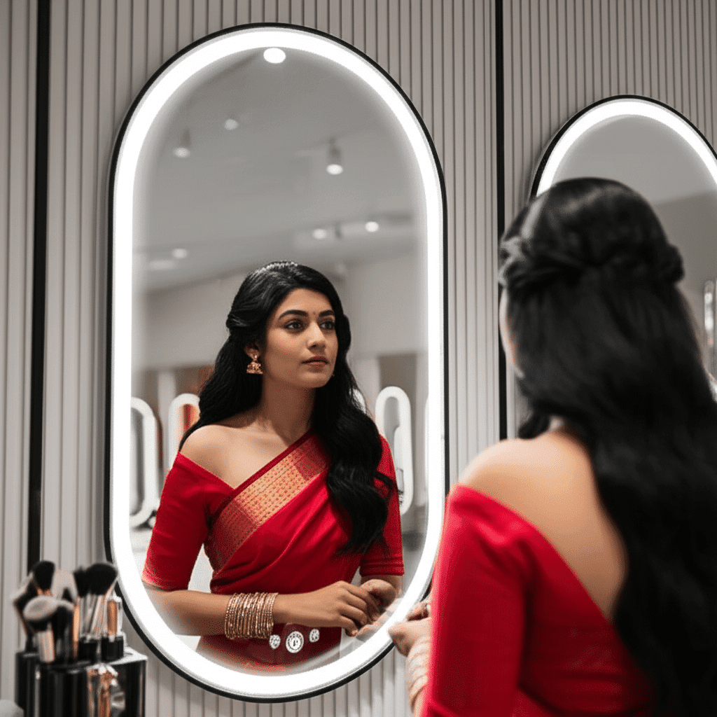 Oval LED Mirror with Gold Aluminium Frame – Luxury Vanity Mirrors for Salons and Living Rooms