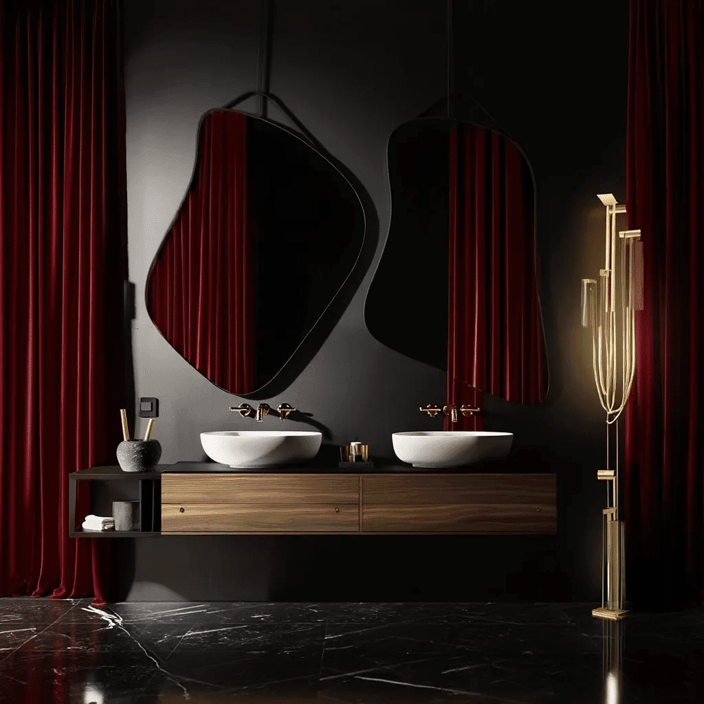 Double Irregular Shape Bathroom Mirrors – Modern Designer Vanity Set