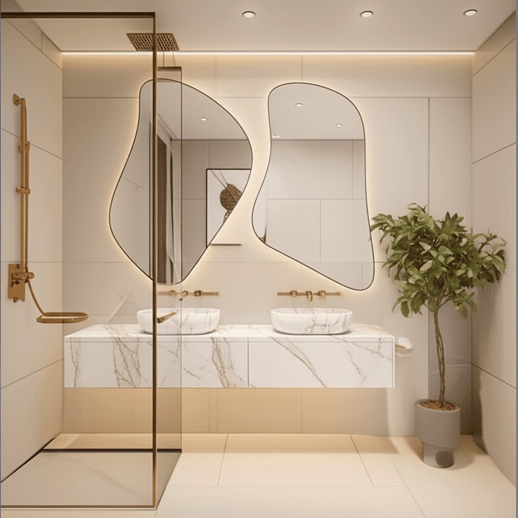 Double Irregular Shape Bathroom Mirrors – Modern Designer Vanity Set