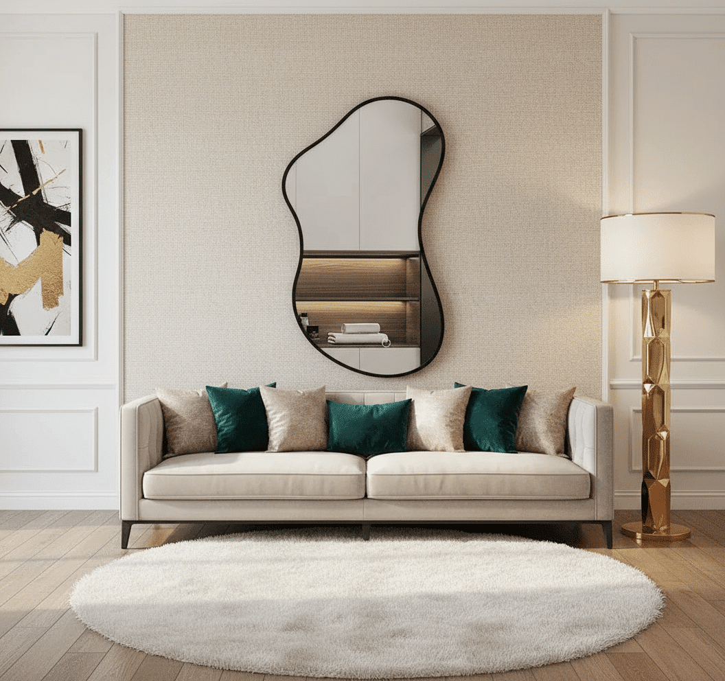 Elegant Irregular Wall Mirror with Premium Gold Finish