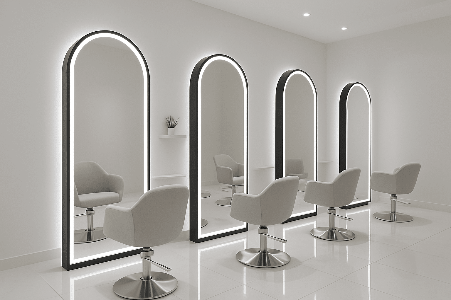 Arched Salon Mirror with LED Lighting – Black Steel Frame 3 Arched Salon Mirror with LED Lighting – Black Steel Frame 3