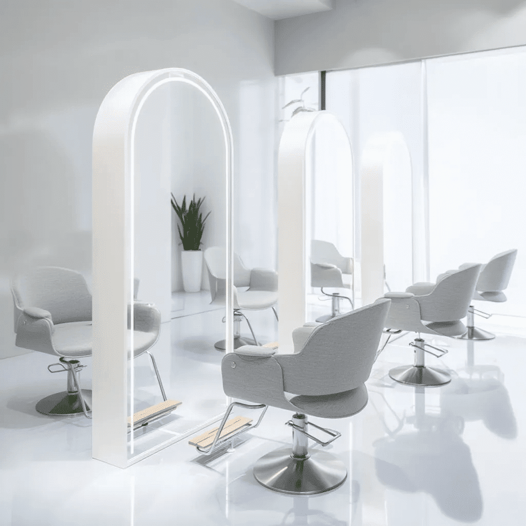 Arched Salon Mirror with LED Lighting – Black Steel Frame 4 Arched Salon Mirror with LED Lighting – Black Steel Frame 4