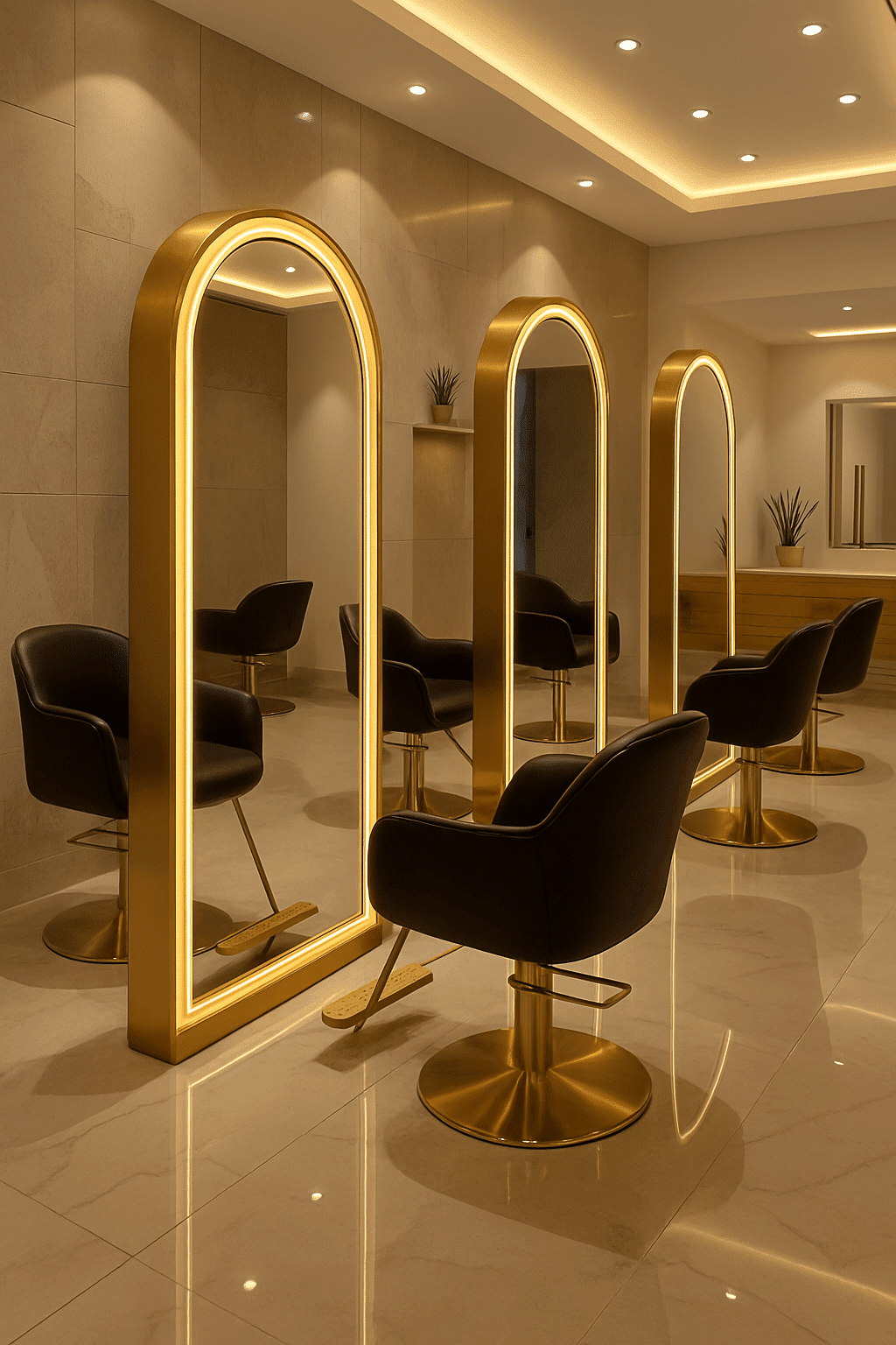 Arched Salon Mirror with LED Lighting – Black Steel Frame 2 Arched Salon Mirror with LED Lighting – Black Steel Frame 2
