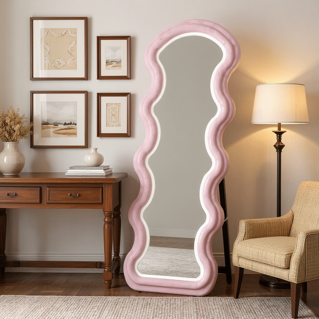 Wavy Framed LED Full-Length Mirror – Customizable Colors