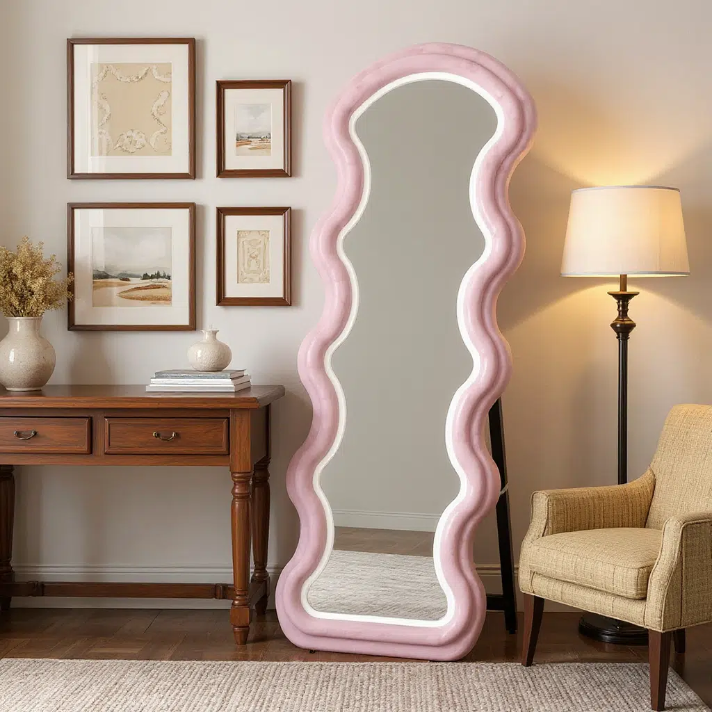 Wavy Framed LED Full-Length Mirror – Customizable Colors