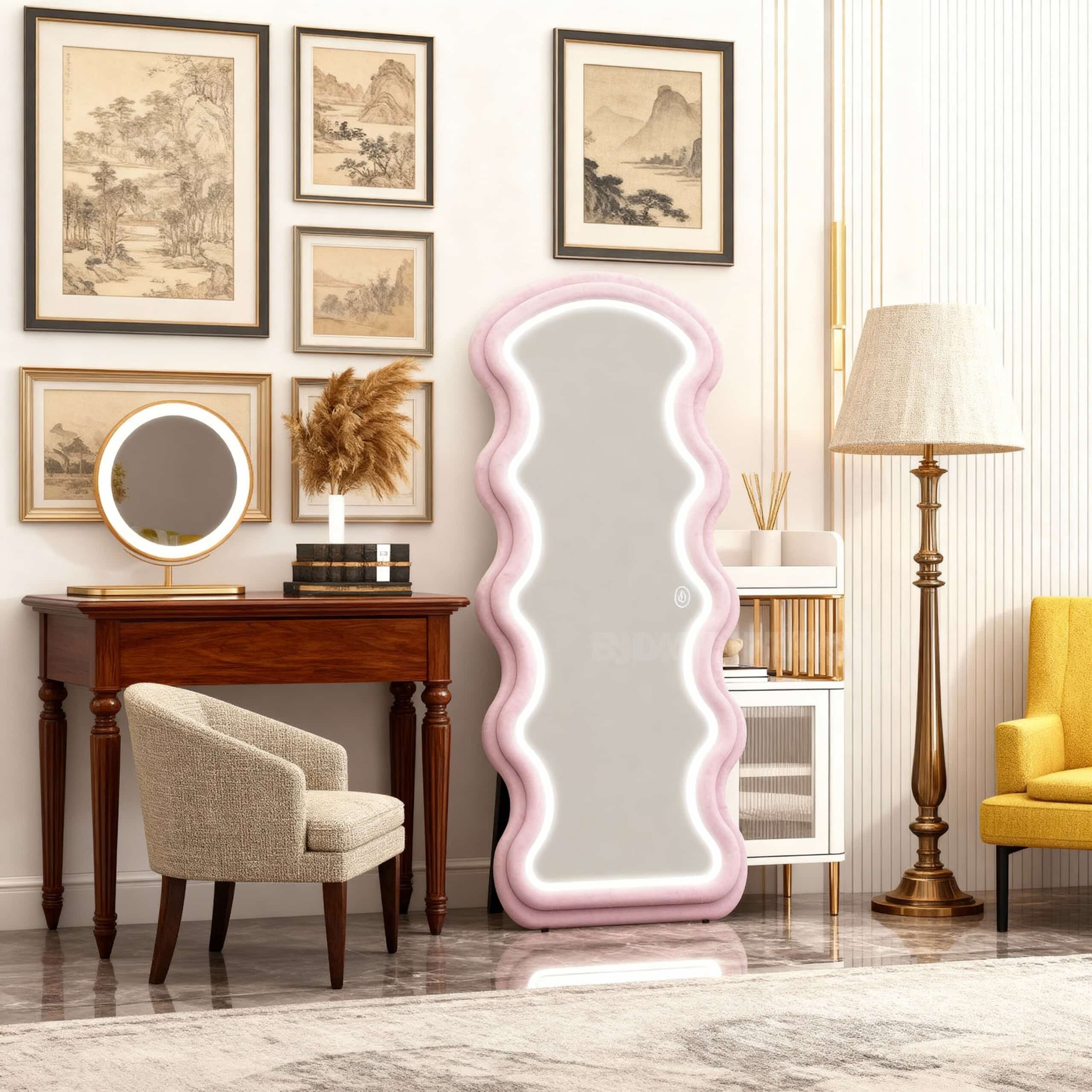 Wavy Framed LED Full-Length Mirror – Customizable Colors