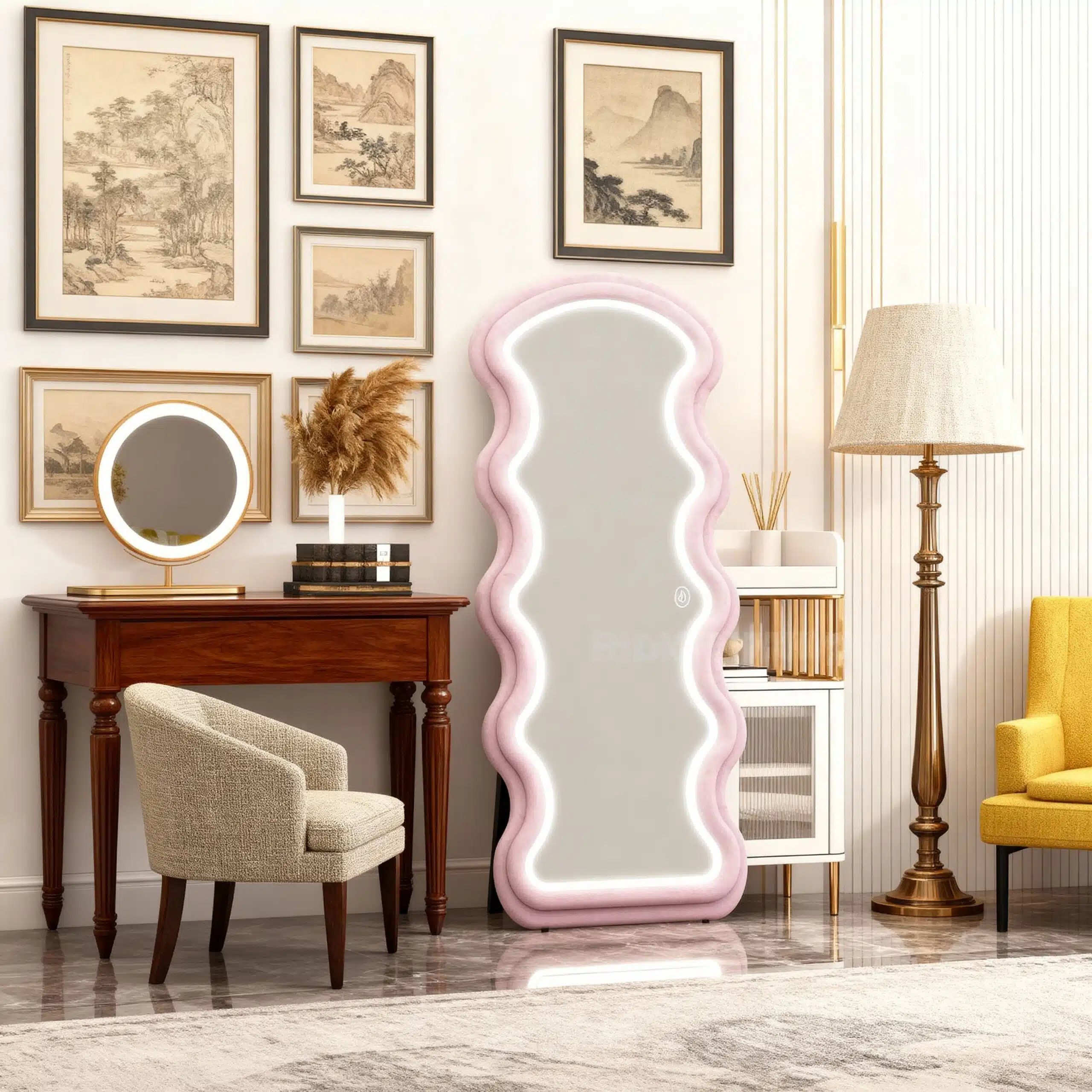 Wavy Framed LED Full-Length Mirror – Customizable Colors