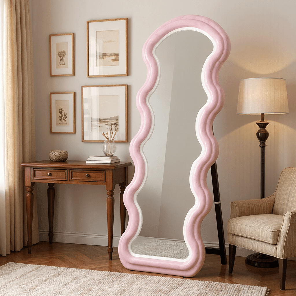 Wavy Framed LED Full-Length Mirror – Customizable Colors