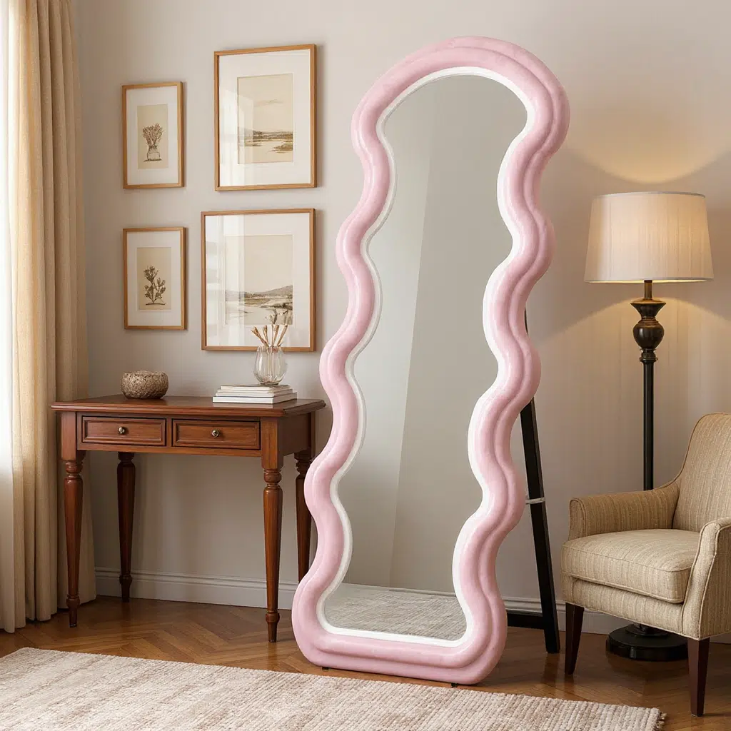 Wavy Framed LED Full-Length Mirror – Customizable Colors