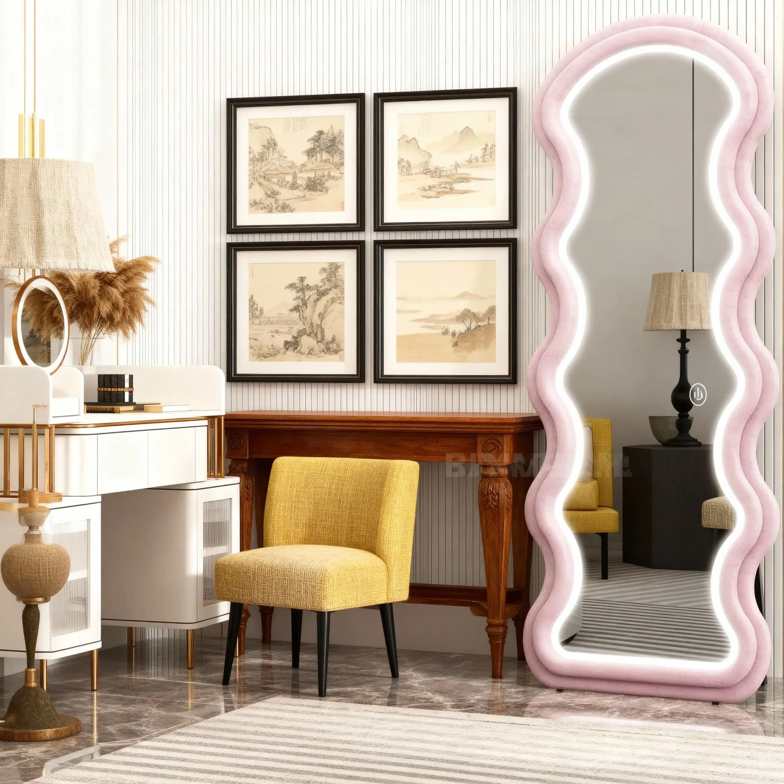 Wavy Framed LED Full-Length Mirror – Customizable Colors
