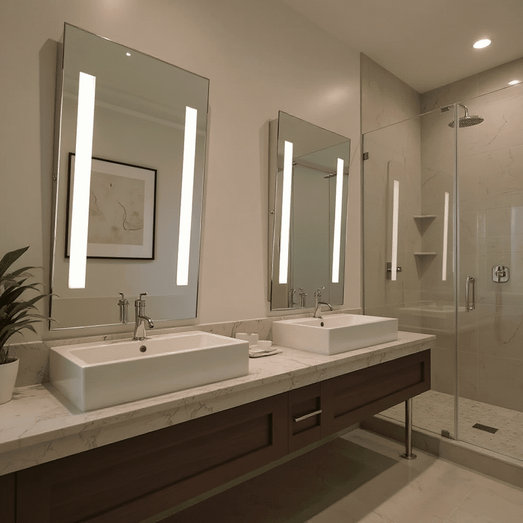 Rectangular Stainless Steel Framed LED Mirror 9 Rectangular Stainless Steel Framed LED Mirror 9