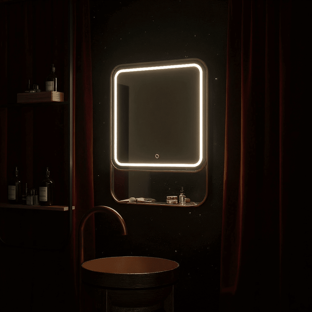 Rectangular LED Bathroom Mirror with Shelf – Dark Grey