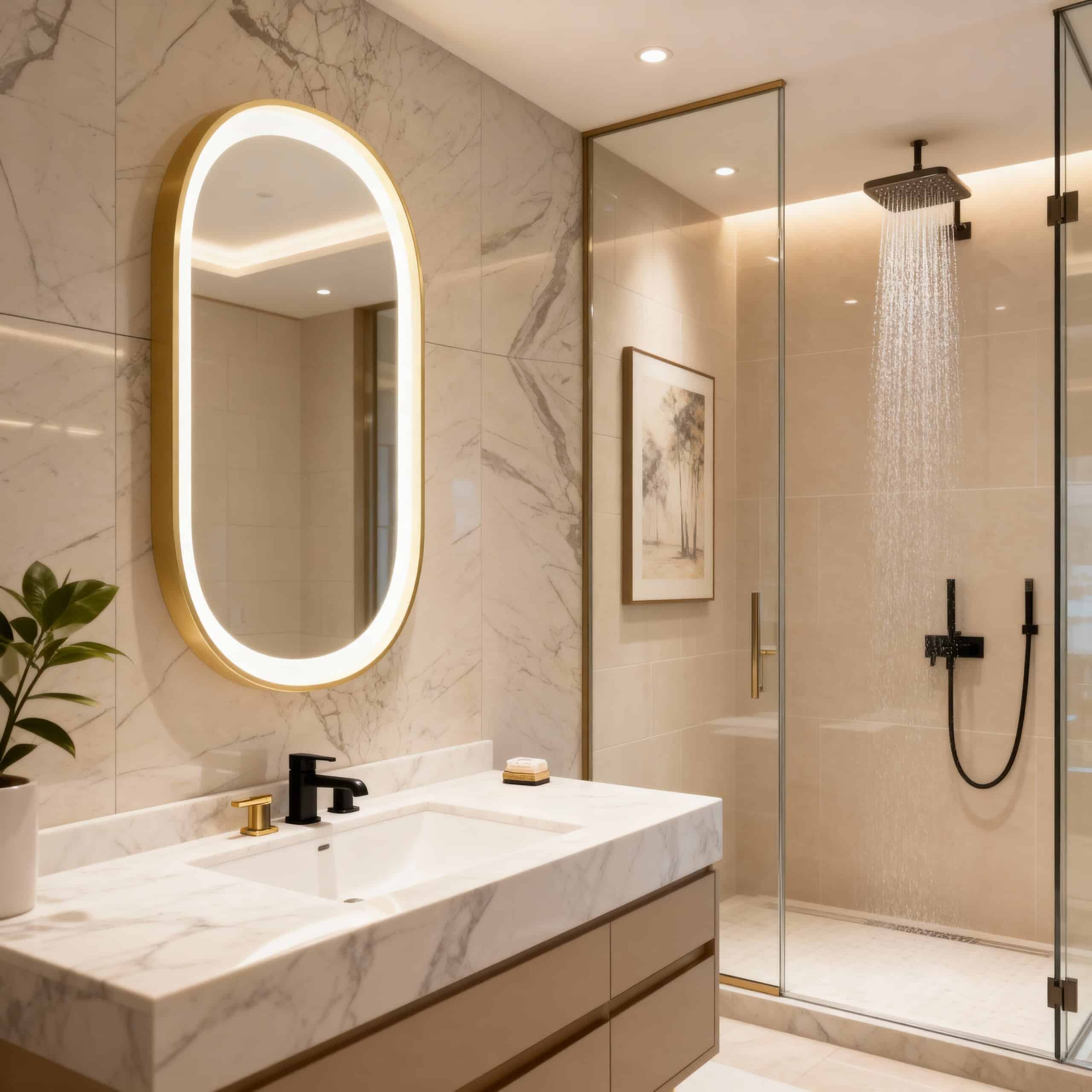 Elegant Oval LED Mirror with Gold Frame for Modern Bathrooms