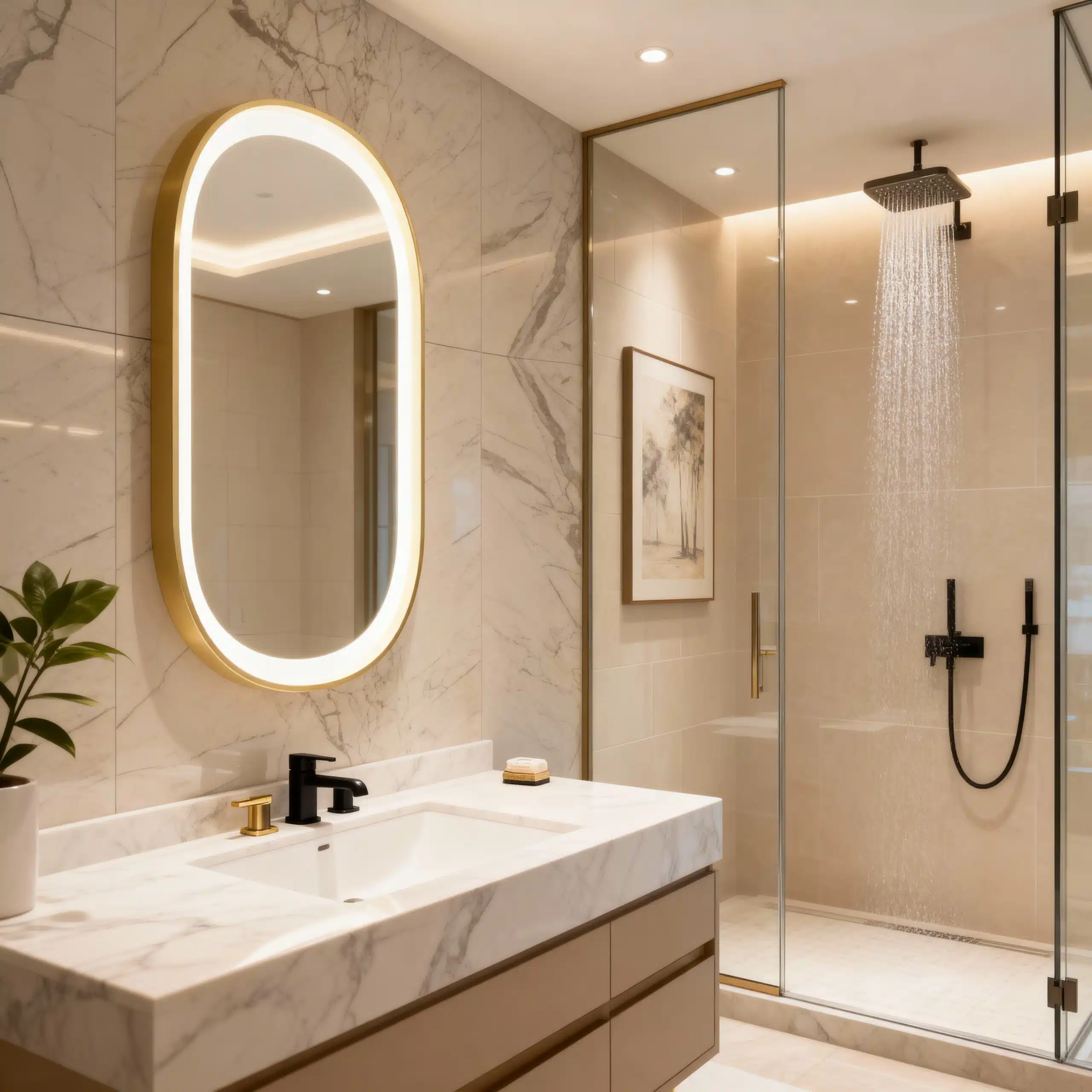 Elegant Oval LED Mirror with Gold Frame for Modern Bathrooms