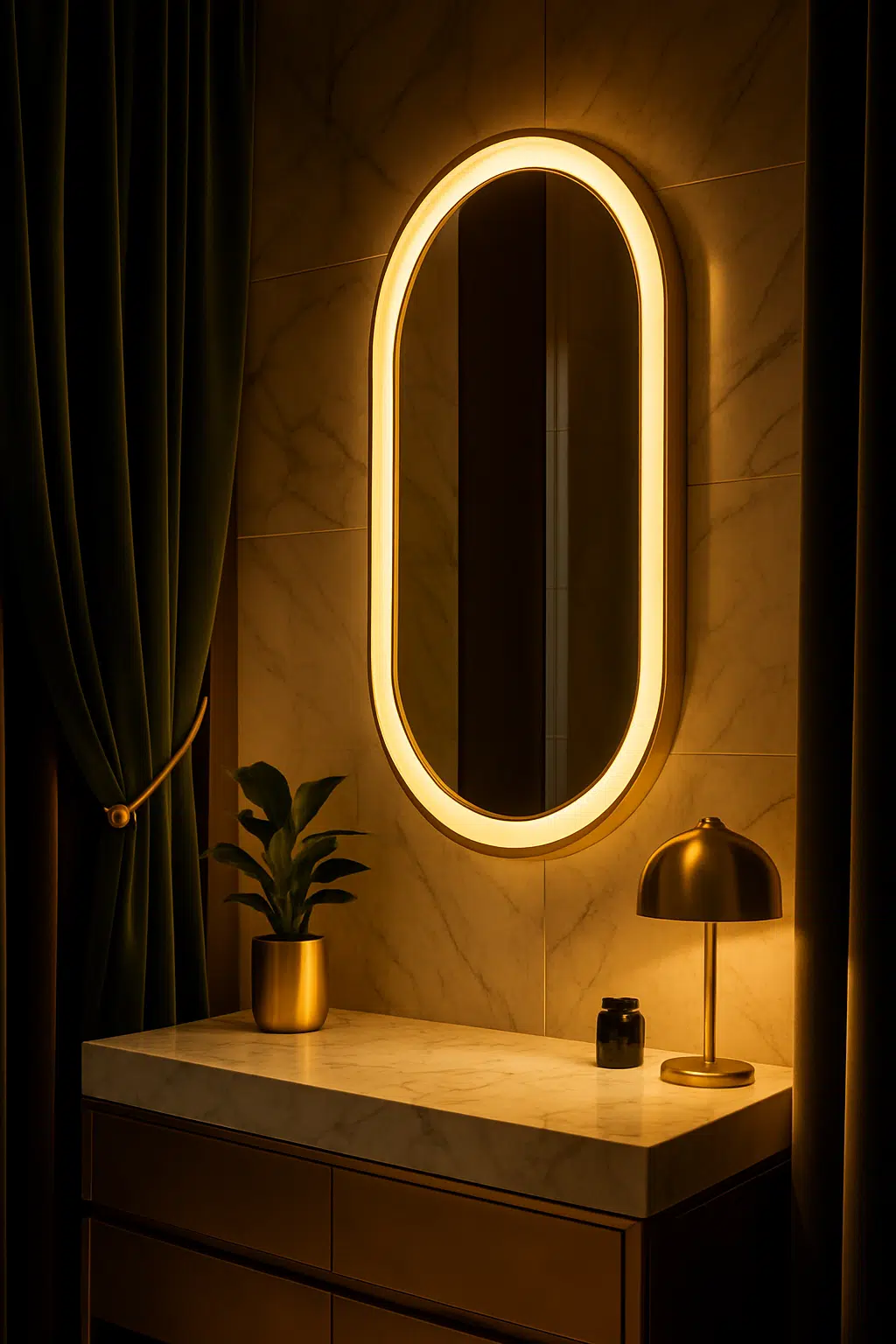 Elegant Oval LED Mirror with Gold Frame for Modern Bathrooms