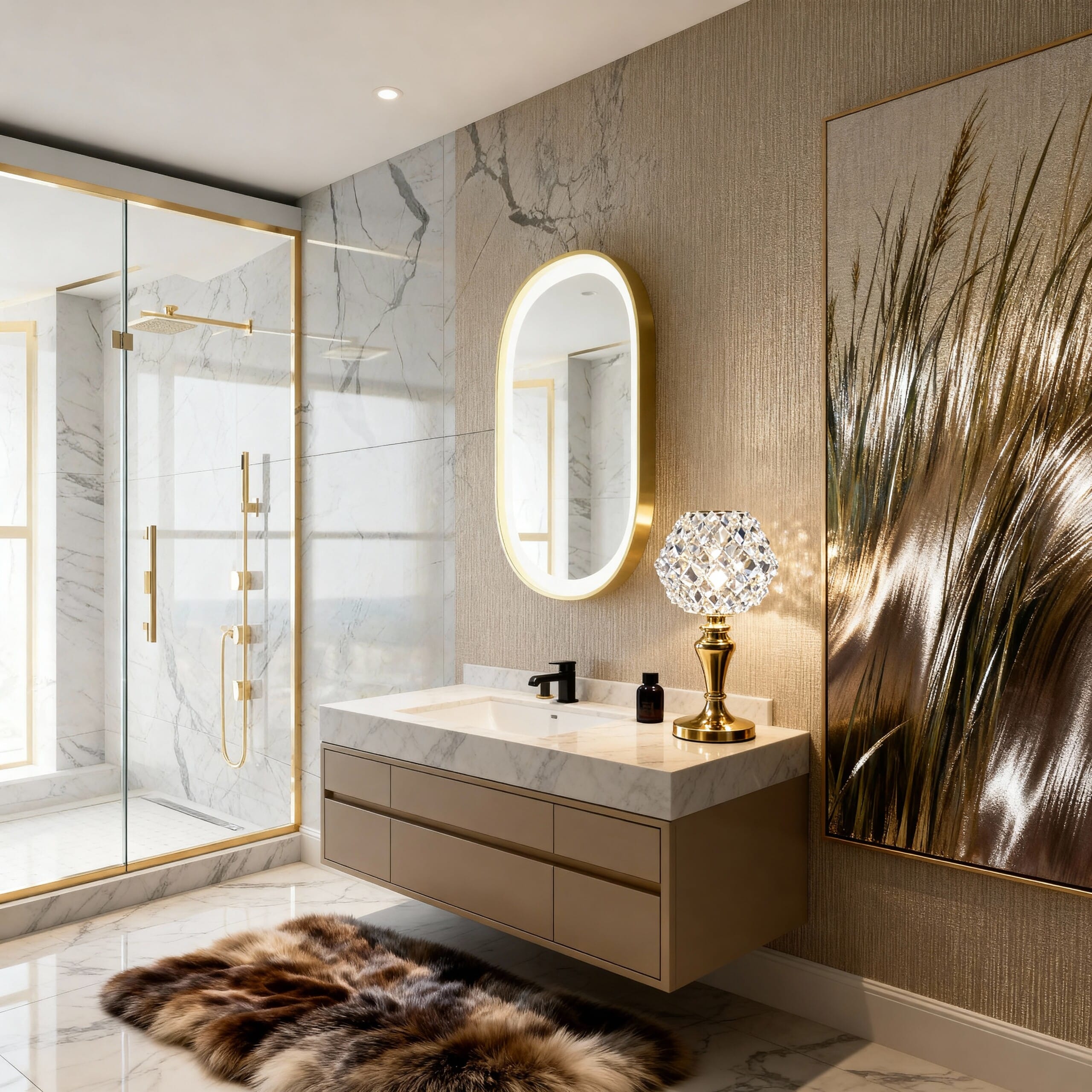 Elegant Oval LED Mirror with Gold Frame for Modern Bathrooms