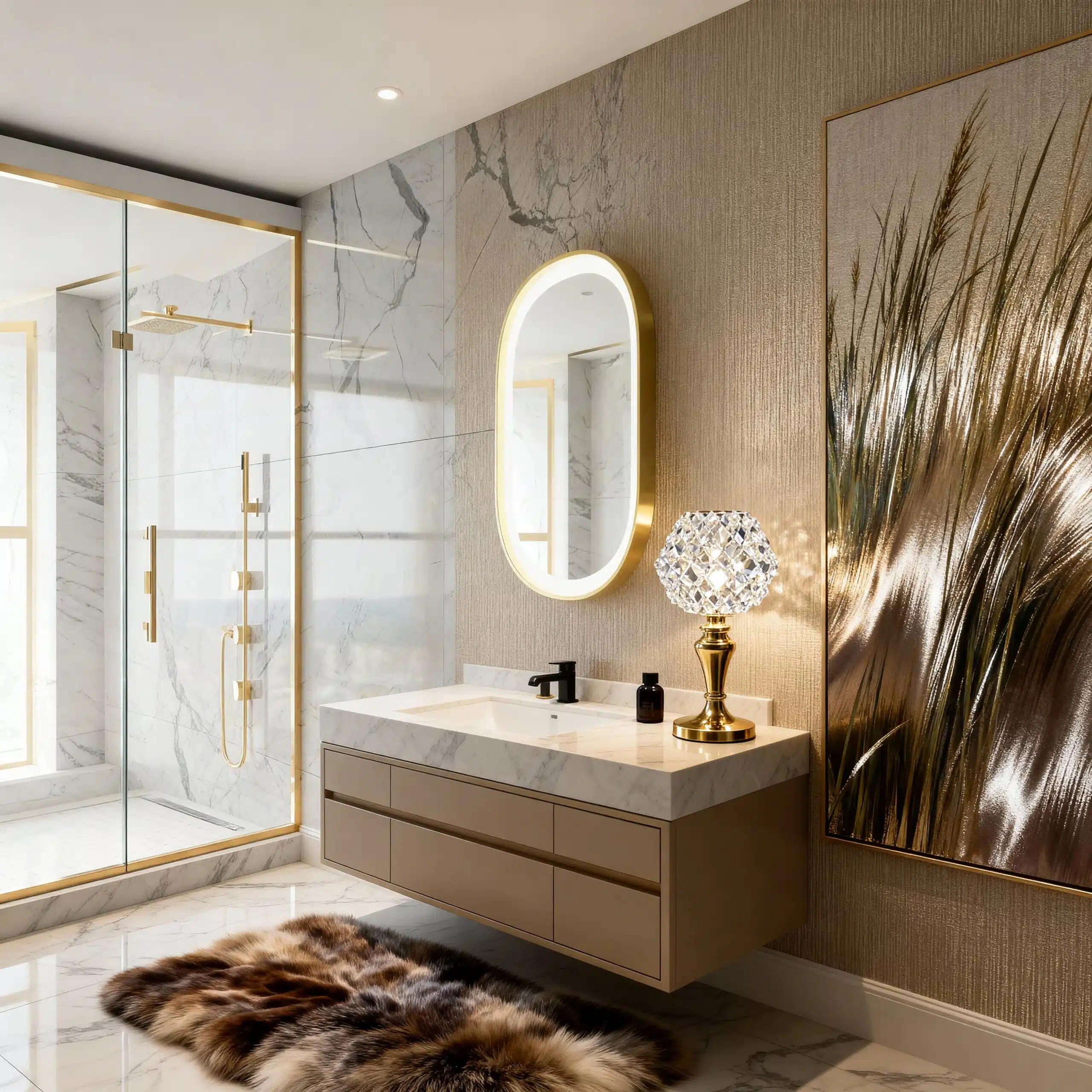 Elegant Oval LED Mirror with Gold Frame for Modern Bathrooms