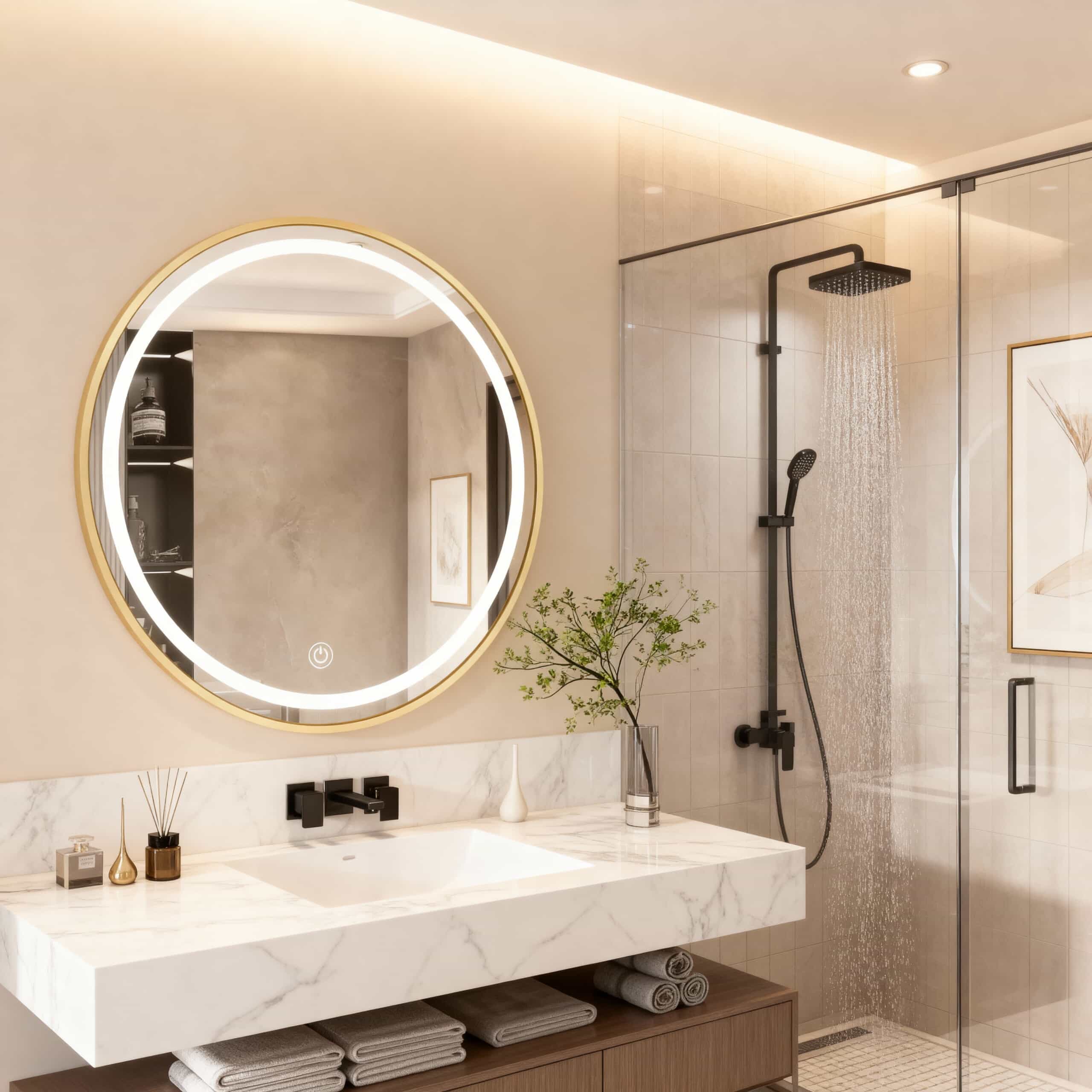 Modern Round LED Mirror with Ambient Glow