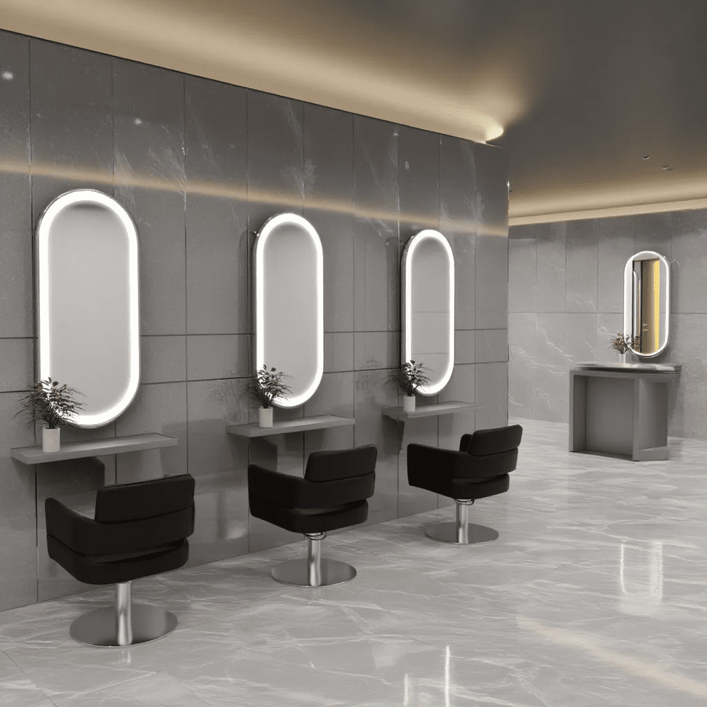 Oval LED Mirror with Gold Aluminium Frame – Luxury Vanity Mirrors for Salons and Living Rooms