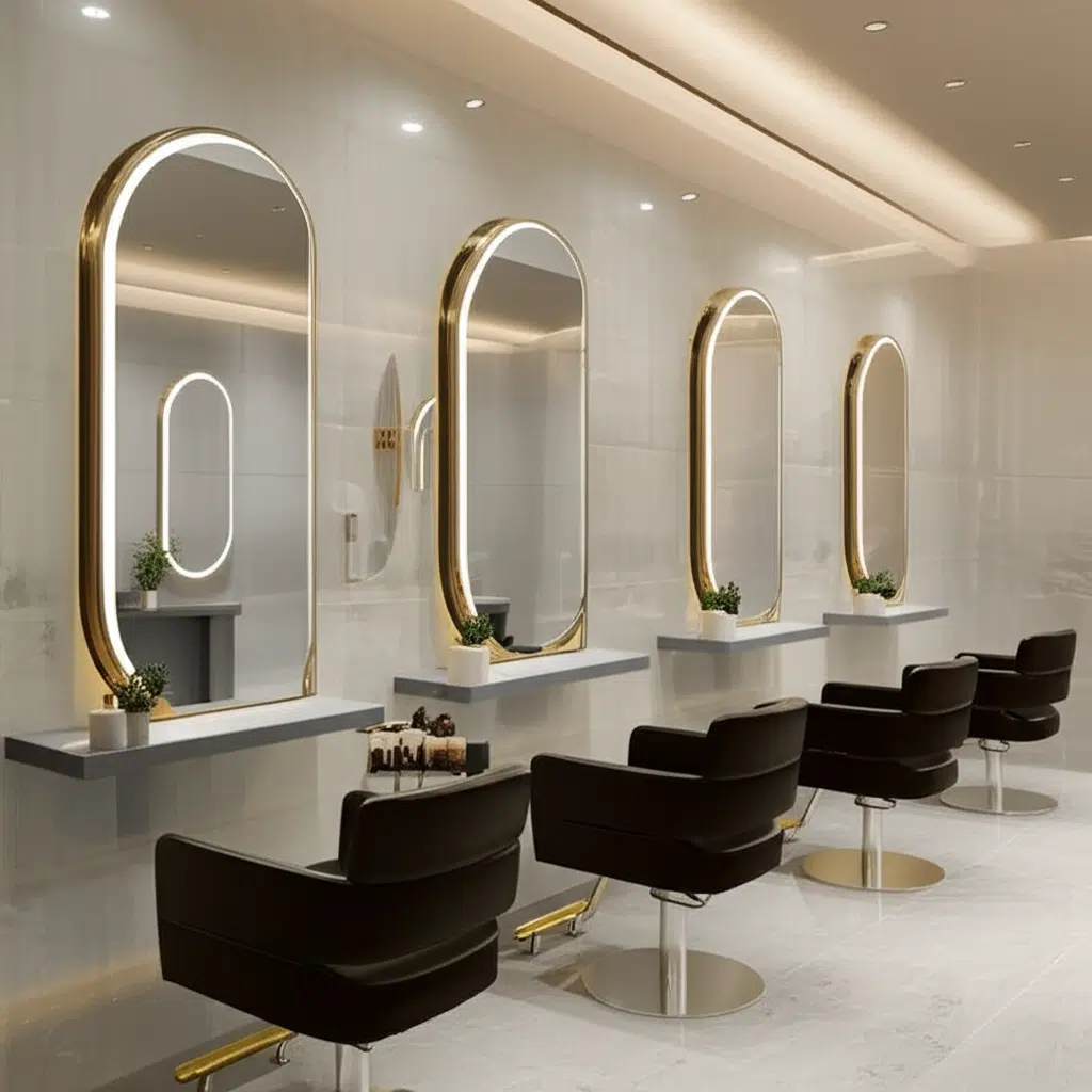 Oval LED Mirror – Gold Stainless Steel Frame with Backlit Illumination 6