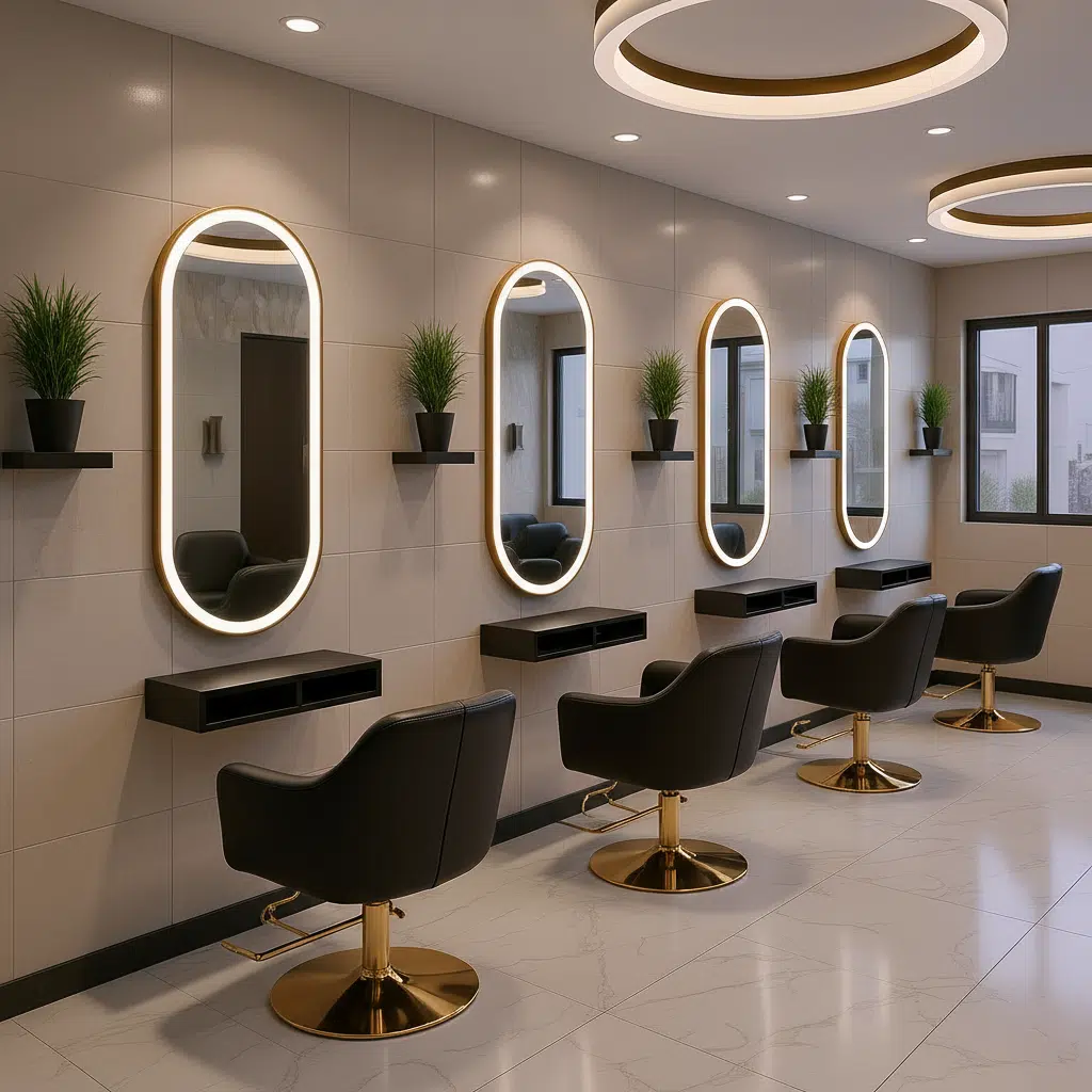 Oval LED Mirror with Gold Aluminium Frame – Luxury Vanity Mirrors for Salons and Living Rooms