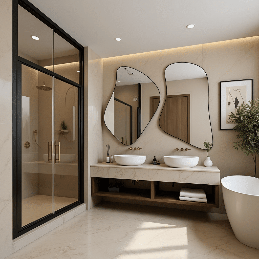 Double Irregular Shape Bathroom Mirrors – Modern Designer Vanity Set