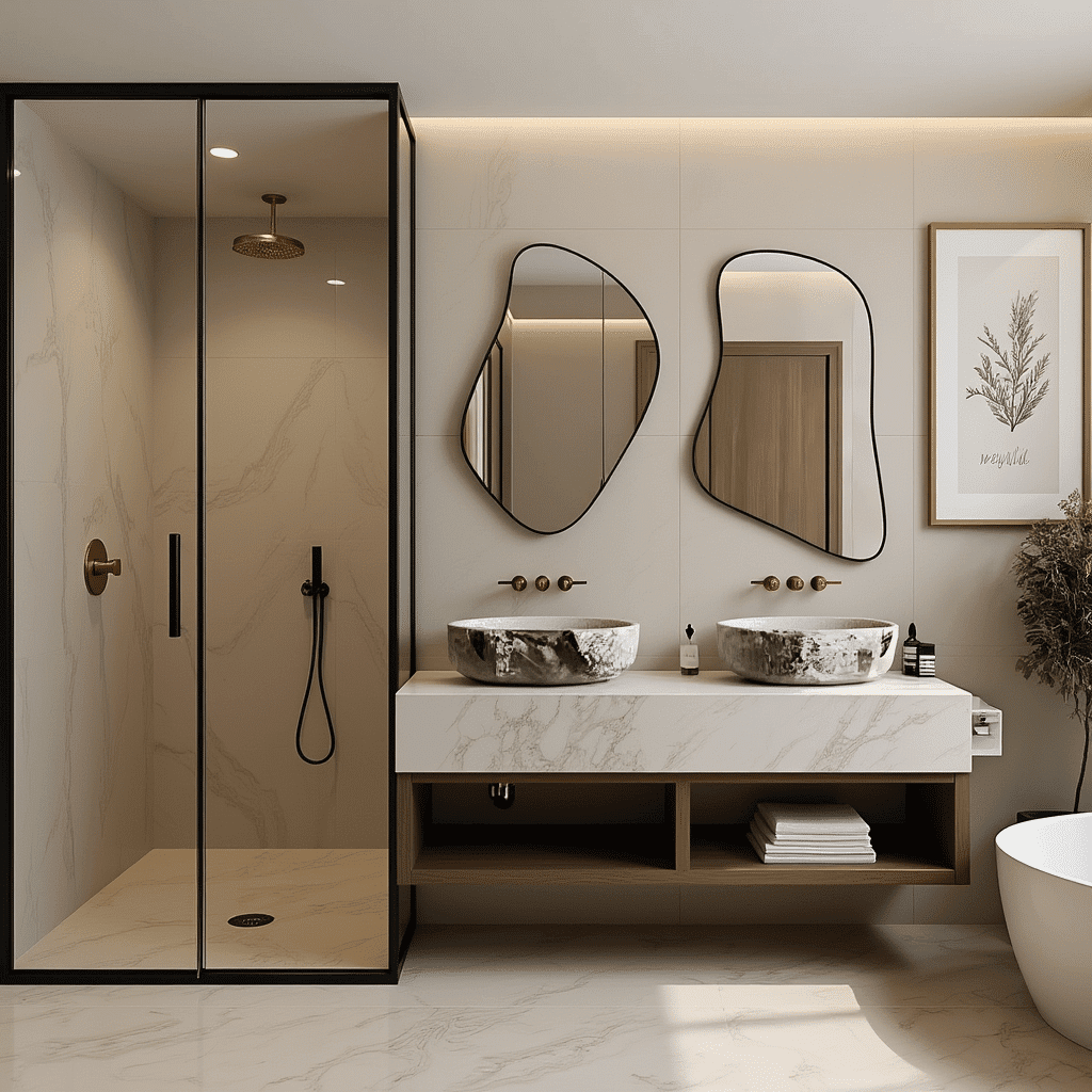 Double Irregular Shape Bathroom Mirrors – Modern Designer Vanity Set