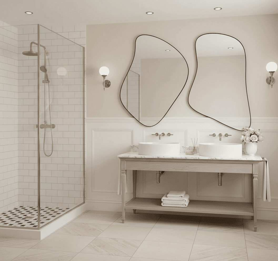 Double Irregular Shape Bathroom Mirrors – Modern Designer Vanity Set
