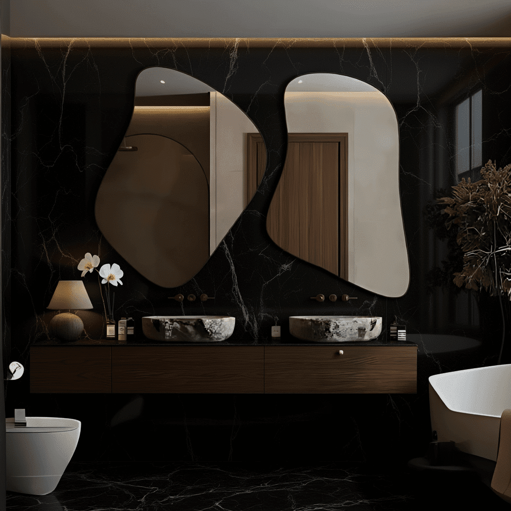Double Irregular Shape Bathroom Mirrors – Modern Designer Vanity Set