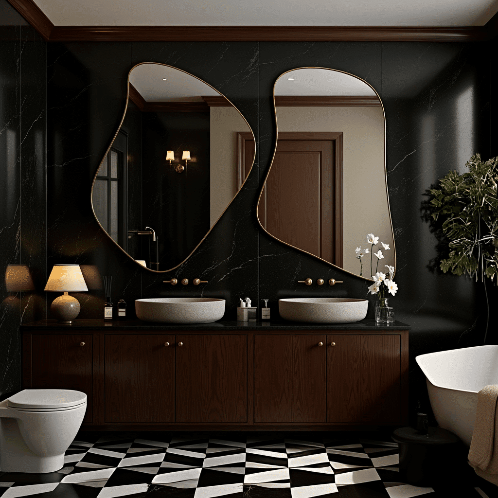 Double Irregular Shape Bathroom Mirrors – Modern Designer Vanity Set