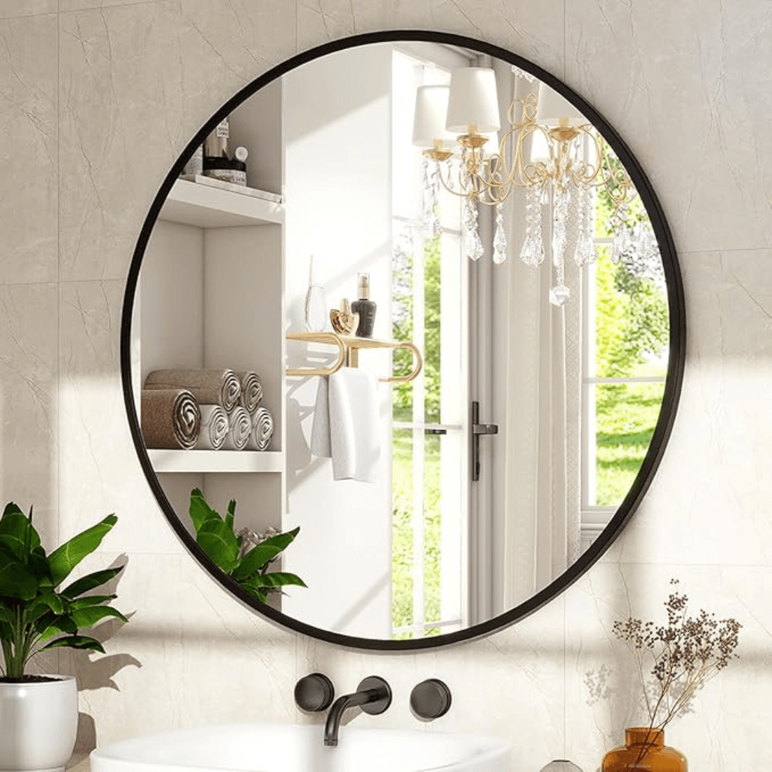 Contemporary Round Accent Mirror for Living Room