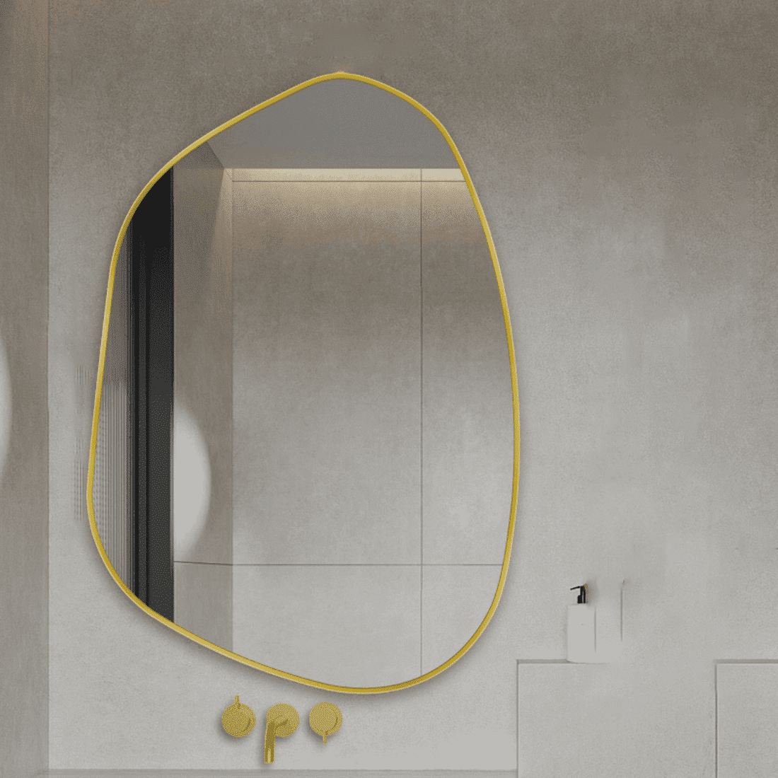 Luxury Organic Shape Wall Mirror with Gold Metal Frame