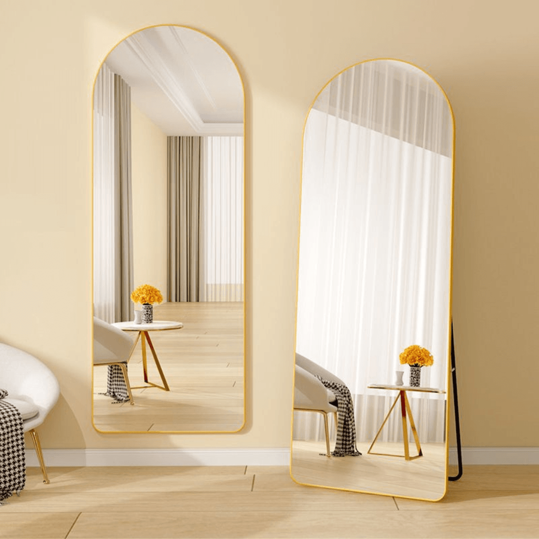 Luxury Arched Full Length Standing Mirror with Gold Frame
