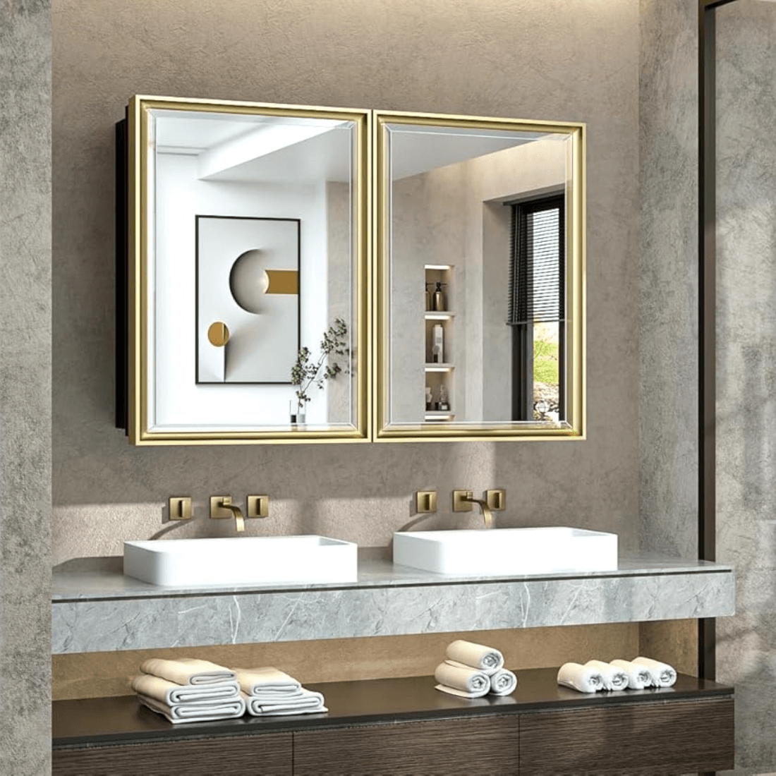 Double Door Bathroom Mirror with Storage – Gold/Silver/Black/White