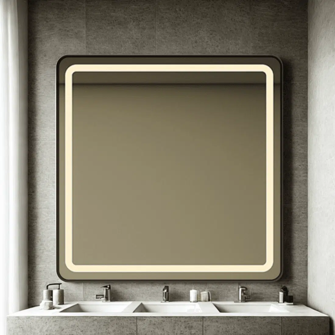 Modern Square Wall LED Mirror with Anodized Aluminum Frame – Gold, Rose Gold, Matte Black, Brushed Silver