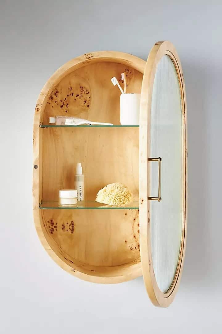 Oval Wooden Mirror Cabinet